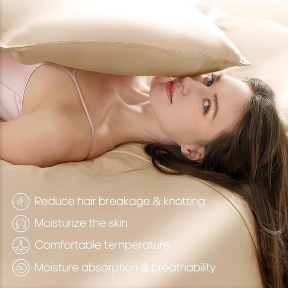 THXSILK 100% Mulberry Silk Beige Zippered Pillowcase 22 Momme Size KING - Picture 11 of 14